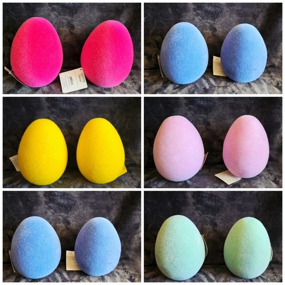 NEW Easter/ spring Flocked Easter Egg Décor Bundle of 2 size 8' yellow mint blue